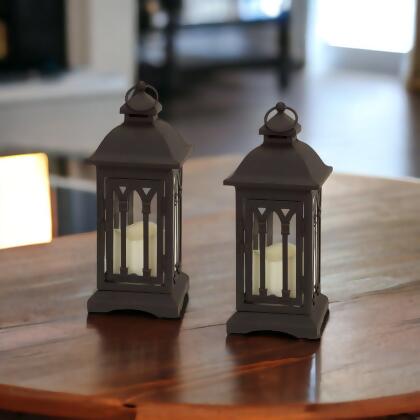 HomeRoots 516438 Black Metal Geometric Lantern Candle Holders - Set of 2 