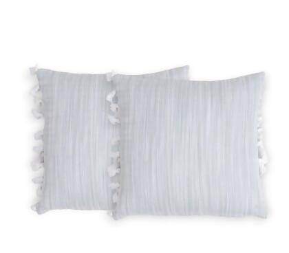 HomeRoots 534656 Gray & White Linen Cotton Throw Pillow Cover with Tassels - Set of 2 