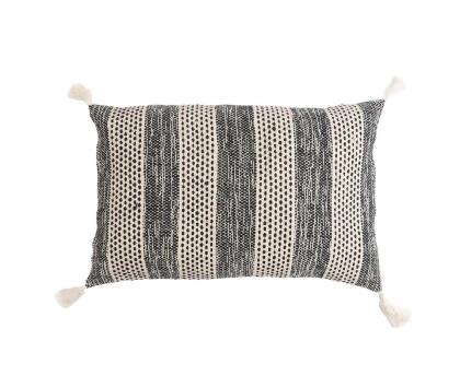 HomeRoots 543457 17 x 27 in. Beige & Black Striped Cotton Throw Pillow Cover with Tassels 