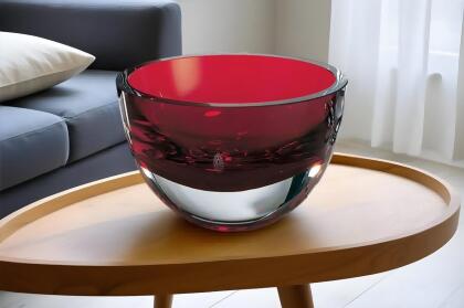 HomeRoots 484491 6 in. Red Mouth Blown Crystal Thick Walled Bowl 