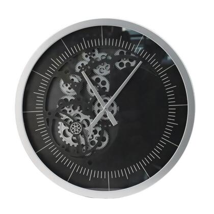HomeRoots 485985 23 in. Circle Black & Silver Wood & Glass Analog Wall Clock 