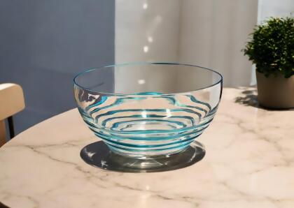 HomeRoots 520892 10 in. Clear & Blue Swirl Acrylic Round Salad Bowl 
