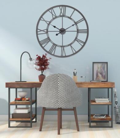 UTOPIA ALLEY CL60GY Oversized Roman Round Wall Clock - Large Wall Clock, Big Clocks For Living Room Decor Or Dining Room Decor, Roman Numeral Wall Clock, Decorative Wall Clock (27" Diameter, Gray) 