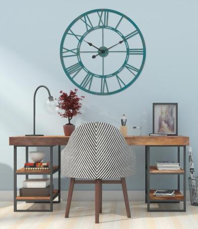 UTOPIA ALLEY CL64BL Oversized Roman Round Wall Clock - Large Wall Clock, Big Clocks For Living Room Decor Or Dining Room Decor, Roman Numeral Wall Clock, Decorative Wall Clock (27" Diameter, Sea Green) 