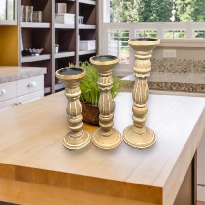 Metrotex Designs 17002 Annapolis Candle Holders - Bleached Wood 
