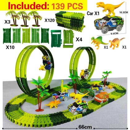 UNO1RC NM62726 139 PCS Magic Climbing electric dinosaur car Track Railway Toy Car Set Bend Flexible Race Track Flash Light Car Excellent Toy For Kid