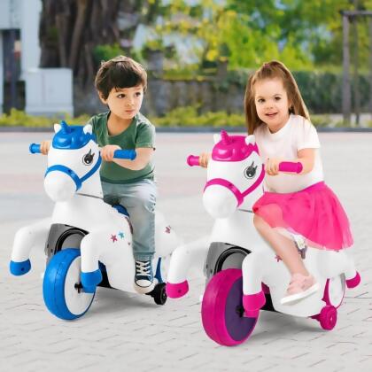 Total Tactic TQ10241US-NY 12V Unicorn Ride on Toy with Training Wheels & Horse Riding Mode - Navy