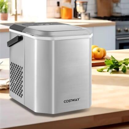 Total Tactic ES10379US-SL Ice Maker Countertop with Self-Cleaning for Home Kitchen Office Party - Silver 