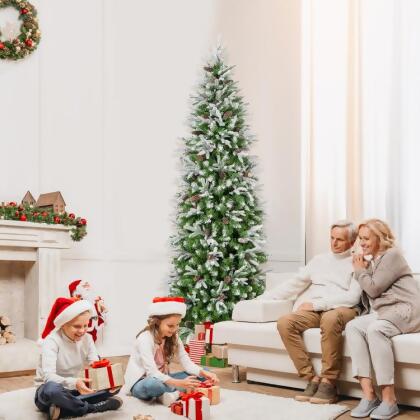 Total Tactic CM24991US-M 7.5 ft. Pre-Lit Artificial Snow Flocked Hinged Christmas Tree 