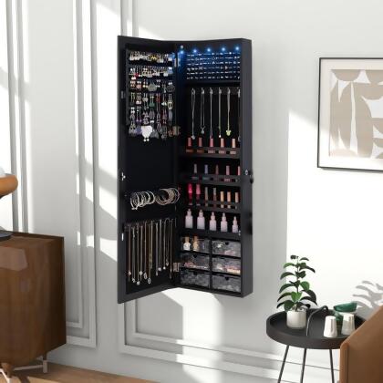 Total Tactic HW63092BK Door Hanging Mirror Jewelry Armoire with Full Length Mirror & 6 Drawers - Black 