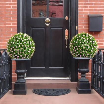 Total Tactic HZ10271 17.5 in. Artificial Plant Topiary Faux Decorative Balls with Pink Flowers - 2 Piece 