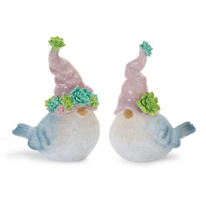 Melrose International 88789DS Succulent Bird Gnome Figurine - Set of 2 