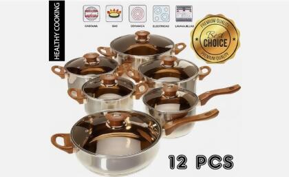 Uniware GI150 Stainless Stee Cookware Set Pots Sauce Pans Frying Pan Set 12 Pieces, Silver 