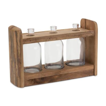 Melrose International 86365DS Bottle Vases in Wood Stand - 15 in. 