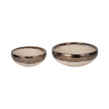Sagebrook Home 20347 12 & 15 in. Gold Rim Terracotta Bowls - Gray 