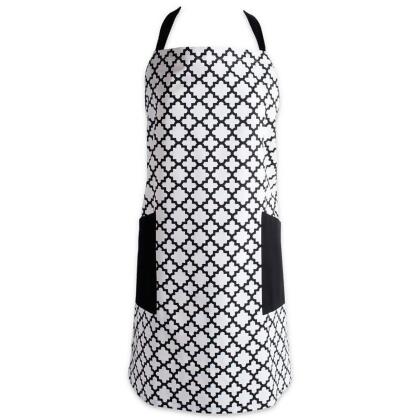 Design Imports CAMZ38494 Lattice Print 2-Pocket Apron - White 