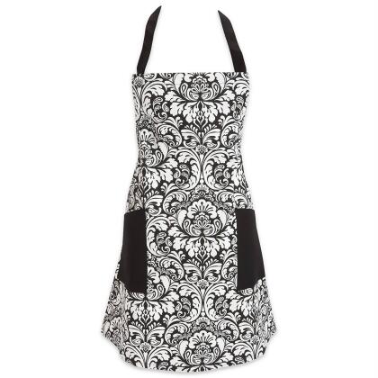 Design Imports 26256 Black Damask Apron 