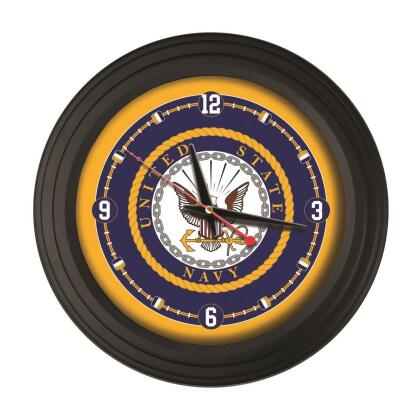 Holland Bar Stool ClkNL15BKNavy 15 in. United States Navy Logo Traditional Wall Clock - Black 