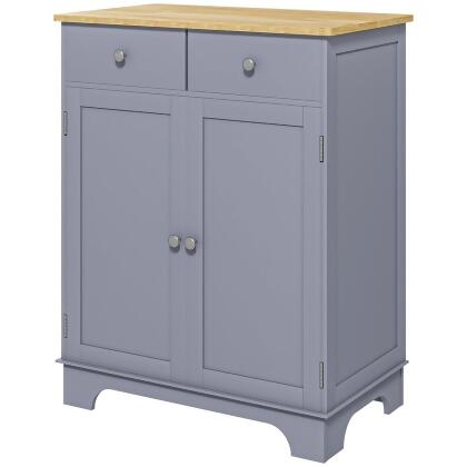 212 Main 835-144V80GY Homcom Curio Credenza Kitchen Storage Cabinet with Solid Wood Top, Adjustable Shelf & 2 Drawers 