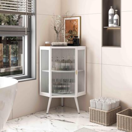 212 Main F-SPR-W757130159 22.25 in. Floor Corner Cabinet with Tempered Glass Door & Storage Shelves - White 