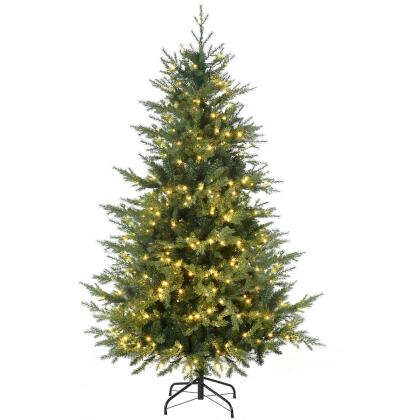 212 Main 830-767V80GN Homcom 6 ft. Pre Lit Christmas Trees Holiday Decor with Warm White LED Lights, Auto Open & 8 Light Modes 