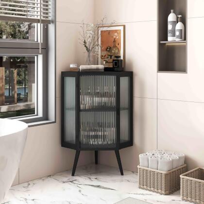 212 Main F-SPR-W757130158 22.25 in. Floor Corner Cabinet with Tempered Glass Door & Storage Shelves - Black 