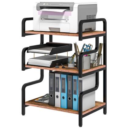 212 Main 838-446V80RB Homcom Free Standing Metal Storage Shelf, 3-Tier Small Shelving Unit, Printer Stand for Home Office, Living Room 