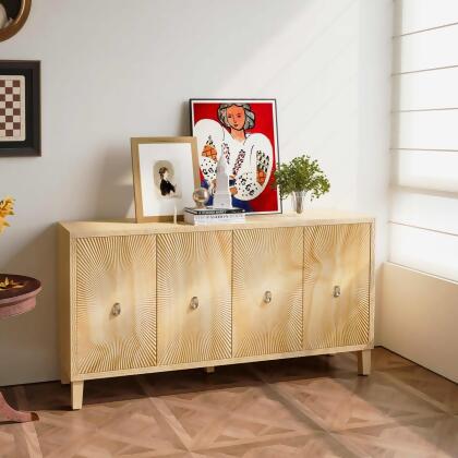 212 Main F-SPR-W757P164929 Vintage 4 Door Storage Cabinet with Adjustable Shelves - Natural 