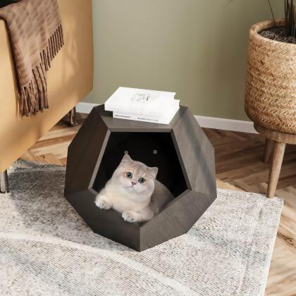 212 Main F-SPR-W757P164914 Modern Pet Furniture Cat Litter Side Table with Open Entrance, Multifunctional Side Table, Planter, 25.98 x 25.98 x 21.07 in. - Black Brown 