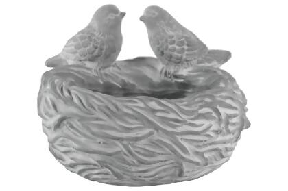 Urban Trends Collection 53607 Cement Round Bowl with Bird Figurine & Nest Design Body, Washed Concrete Finish - Gray 