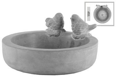 Urban Trends Collection 53606 Cement Round Bowl with Bird Figurine & Engraved Floral Design Surface, Washed Concrete Finish - Gray 