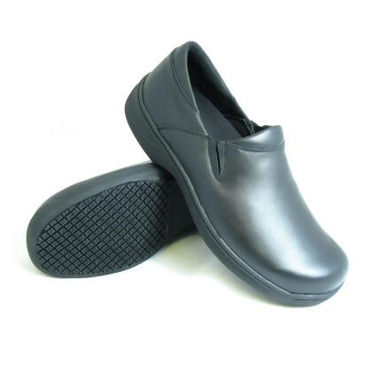 Genuine Grip 470-10W Womens Slip-Resistant Slip-On Work Shoes, Black Leather - Size 10 Wide