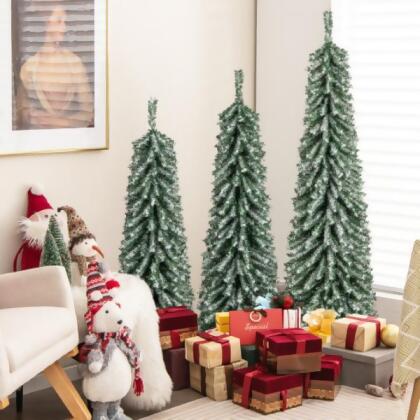 Costway CM24746US 4-5-6 ft. Artificial Christmas Tree with Realistic Accumulated Snow - Set of 3 