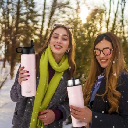 Costway KC55427PI-0 22 oz Insulated Stainless Steel Water Bottle with 2 Lids & Straw - Pink 
