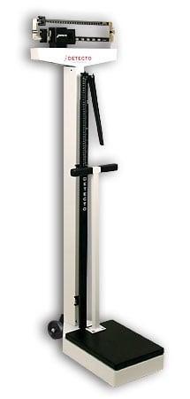 Detecto 448 10.5 in. X 14.5 in. Platform Eye Level Physician Scale 400 Lb X 4 Oz with Height Rod Hand Post and Wheels 