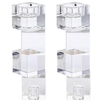 Schonfeld Collection 186118 7.5 in. Crystal Candlesticks & Tea Light Holders, Clear - Set of 2 