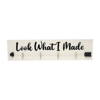 Elegant Designs Decorix Farmhouse Wall Mounted Hanging 4 Photo Wooden Picture Frame Display with Clips Hearted Arrow and Look What I Made Script in Black Text for Artwork, Drawings, Home D�cor, Kids Room, Nursery, Playroom, Bedroom 
