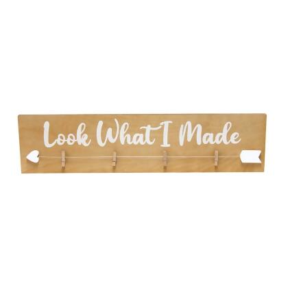 Elegant Designs Decorix Farmhouse Wall Mounted Hanging 4 Photo Wooden Picture Frame Display with Clips Hearted Arrow and Look What I Made Script in White Text for Artwork, Drawings, Home D�cor, Kids Room, Nursery, Playroom, Bedroom 