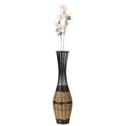 Uniquewise QI004124-27 Elegant Antique 34-inch-tall Trumpet Style Floor Vase - Versatile Entryway or Living Room,: or Bedroom Decor with Decorative Bamboo Rope Accent - Rich Brown Finish � Modern Statement Vase 