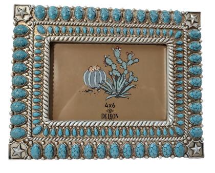 De Leon Collections 14250 Polyresin Rustic Western Star with Turquoise Beads 6 x 4 Standing Photo Picture Frame 
