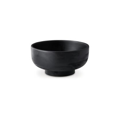 Benjara BM318299 12 in. Nya Wood Tabletop Decorative Bowl with Pedestal Round Base, Black 
