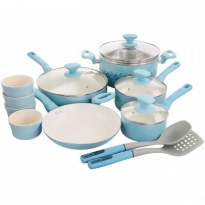 Spice by Tia Mowry 96283.16RR Savory Saffron Ceramic Nonstick Cookware Set, Blue - 16 Piece 