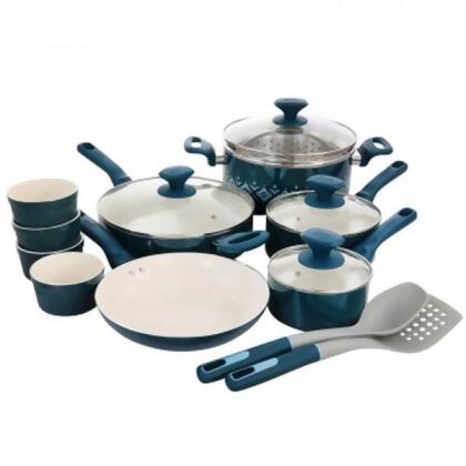 Spice by Tia Mowry 96232.16RR Savory Saffron Ceramic Nonstick Cookware Set, Teal - 16 Piece 
