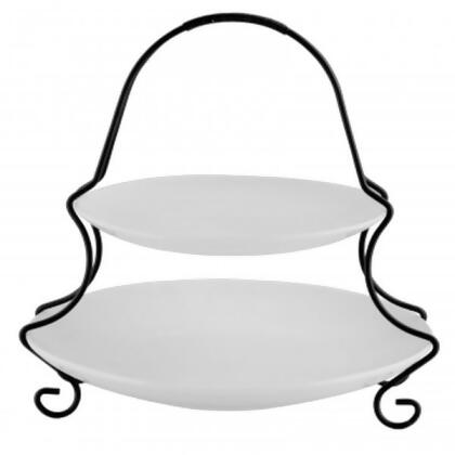 Gibson Elite 92603.03 Splendid Grace 2-Tier Serving Set with Metal Rack, White 