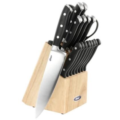 Oster 144313.18 Ginley Stainless Steel Cutlery Set with Pi ood Block, Black - 18 Piece 