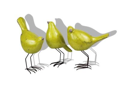 HomeRoots 520809 Polyresin & Metal Bird Sculptures, Lemongrass Green - Set of 3 