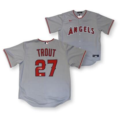 Powers Sports Memorabilia 114179847 Mike Trout Autographed Los Angeles Angels Baseball Signed Gray Nike Jersey MLB Authenticated COA 
