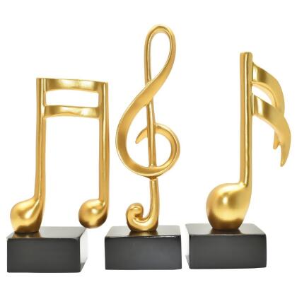 Lifestyle Brands 676685055514 Adam & Friends Home Decor Muscial Notes, 16Th, Double 16Th & Treble Clef Sculpture | 3-Piece | Gold 