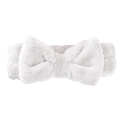 Bella Apparel HB-BW Plush Bow Spa Headband, White 
