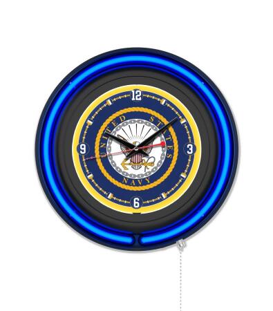 Holland Bar Stool Clk15BKNavy 15 in. Dia. United States Navy Double Neon Wall Clock, Black 